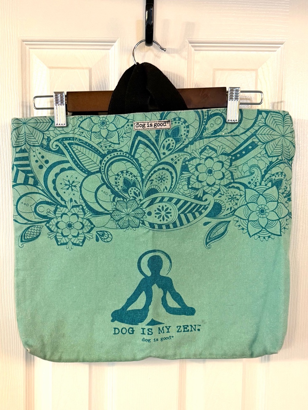 Dog is Good Dog Is My Zen Floral Tote Bag Teal 17x14